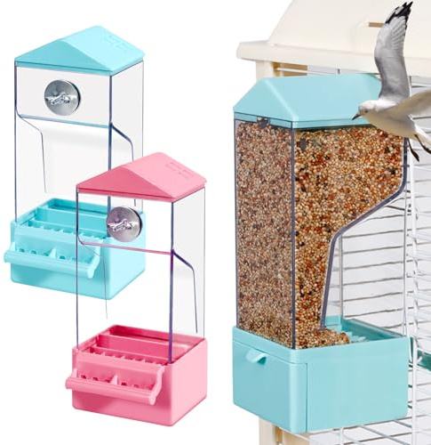 Automatic Bird Feeder,Zuzer 2 Piece Parrot Feeder Plastic Bird Water Dispenser for Budgies Lovebirds Cockatiels