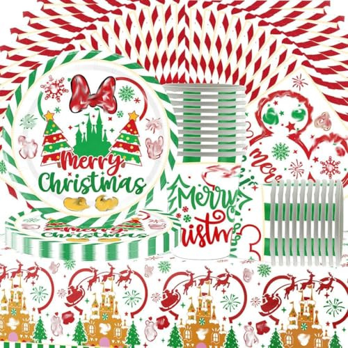 Stoviglie per Feste di Natale,Doyomtoy Decorazioni per Feste Natalizie Palloncini di Natale Piatti di Compleanno Tazze Tovaglioli per Festa di Natale e Capodanno 20 Ospiti