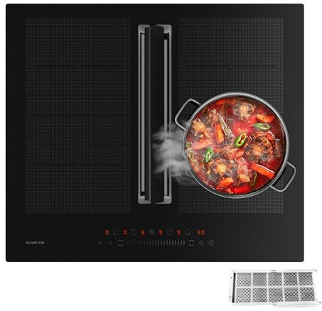 Klarstein Chef-Fusion Induktionskochfeld Mit Dunstabzug - 60 cm, 600 m³/h, 6400 W, Flexzone, Energieeffizienz A, Touch-Bedienung, Platzsparend, Schwarz, Induktionskochplatte
