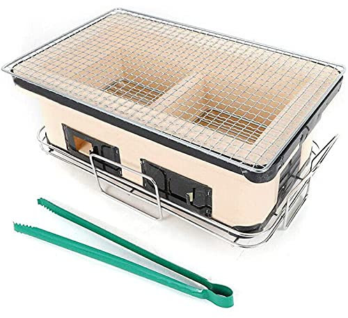 Griglia a carbonella, rettangolare in ceramica giapponese, per cucinare da tavolo, portatile, per campeggio e uso interno/esterno