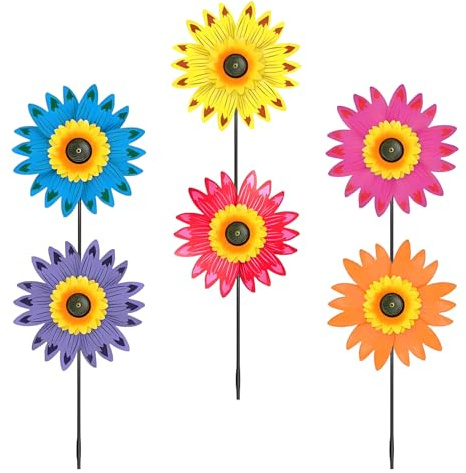 Sunflower Wind Spinners, 6PCS Sunflower Lawn Pinwheels Wind Spinners, Waterproof Sunflower Windmill Pinwheel Art Decorative Ornament for Garden Yard Lawn Party Outdoor Decor