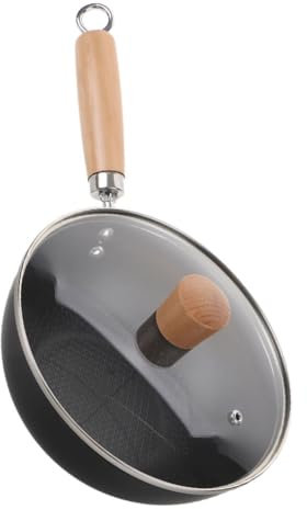 Alipis Sartén Wok Con Tapa Wok Sartén De Hierro Fundido Con Tapa Utensilios De Cocina De Hierro Fundido Bandeja Sartenes Para Saltear Bote Planchar Negro