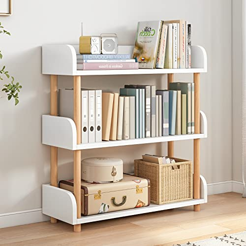 OSCHF offenes Bücherregal mit 3 Ebenen, Weiß | Modernes Holzregal mit Kantenschutz, Massivholzrahmen, für Wohnzimmer, Arbeitszimmer und Büro