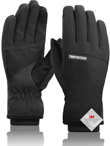 TRENDOUX Guanti Caldi Invernali Uomo Donna, Guanti Touchscreen Pile, Anti Freddo Impermeabile Antivento Antiscivolo per Sci Snowboard Running Ciclismo Corsa Trekking Sportivi Guida - Nero L
