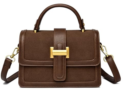 Micmores Handtasche Damen Klein Kunstwildleder Umhängetasche, Elegant Crossbody Bag damen mit Kunstleder Griff oben, Mode Schultertasche mit Verstellbar Abnehmbar Schultergurt (Kaffee)