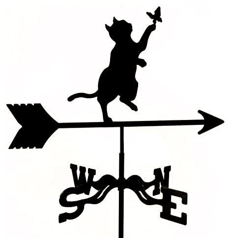 Wetterfahne, Garten, mit Dachmontage, Windrichtungsanzeiger, Retro-Wetterhahn mit Katze und Schmetterling, Metall, kreativer Wetterhahn aus Edelstahl