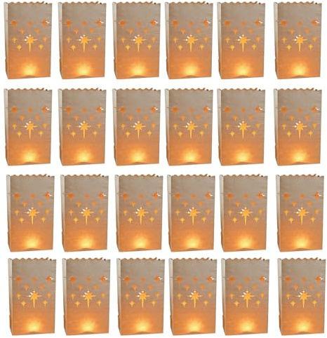 24 bolsas de papel para velas, bolsas de luz blancas, bolsas de luz para decoración, fiestas, mesas, San Valentín, compromiso, boda, Navidad, cumpleaños, aniversario, celebración