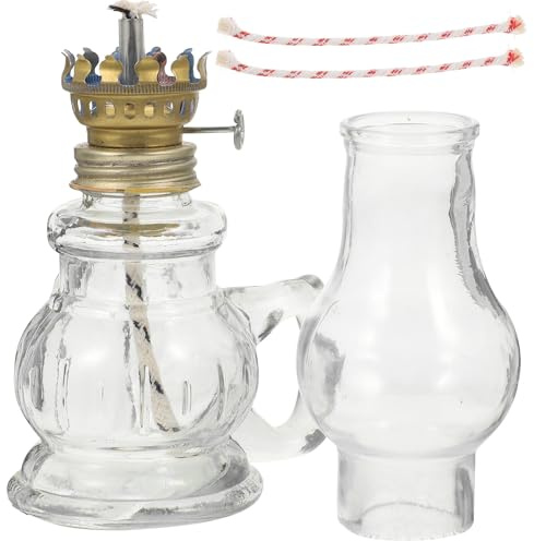 Hemobllo Vintage Petroleumlampe aus Glas mit Winddichtem Zylinder und Metall Flammenregler Alte Öllampe für Notbeleuchtung Zuhause und Dekoration