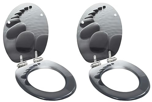 Solivagant Lot de 2 Sièges WC MDF Couvercle à Fermeture en Douceur Pierres,(7.88 KG)
