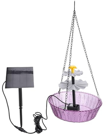 OEBUAFI Bagnetto Solare per Uccelli con Fontana, Vasca Gorgogliatore da Bagno per Uccelli Sospesa in Plastica per Balcone Giardino Esterno, Design a Fondo Piatto Senza Batteria,