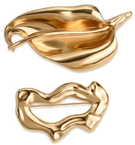 2 Stück Brosche Damen Gold Broschen | für Kleidung Retro Goldene Brosche Unregelmäßige Geometrie Pins Anstecker für Anzüge, Kleider, Stolen und Abendkleider
