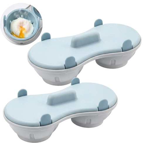 2Pcs Egg Poacher Microwave Egg Cooker, 2 Cavity Edible Double Drain Poached Egg Cups, Non-Stick Poached Egg Cups, Dishwasher Safe Multifunctional Kitchen Tool