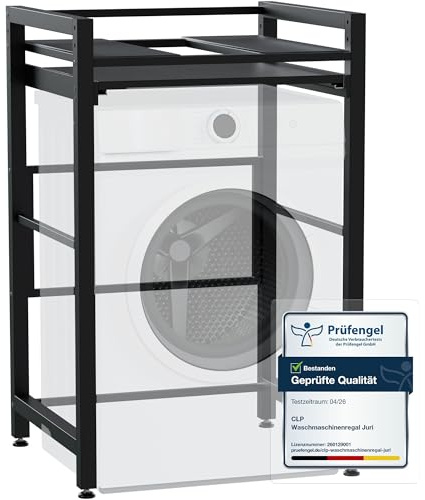 CLP Estanteria apilable Juri para Lavadora y Secadora, Soporte de Acero, balda Extraible, hasta 300 kg, Color:Negro