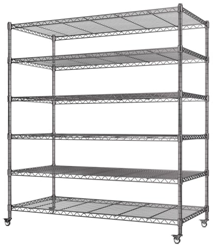 AIRAJ 6 Tier Heavy Duty Garage Shelving Unit,Rolling Wire Shelving with Wheels & Leveling Feet,1700 KG Metal Shelving Unit,Standing Storage Rack Shelf for Garage, Warehouse,Utility Room,118×46×204CM