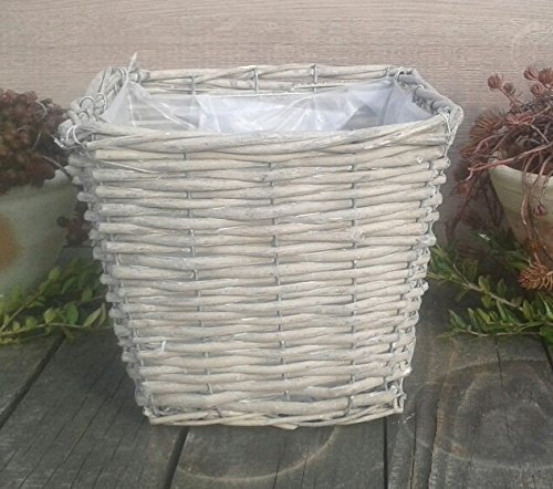 terracotta-toepfe-de Pflanzkorb 23 x23 cm Weide beige-grau, leicht gekalkt. kein Kunststoff !! Blumen Pflanzgefäß Korb Landhaus rechteckig quadratisch