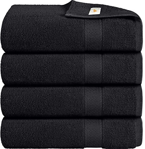 X11 Homeware Bath Towels Pack of 4 Egyptian Cotton Towel Set Highly Absorbent Soft Bathroom Towels Set of 4 Ring Spun Cotton Quick Dry Large Towels (Black)