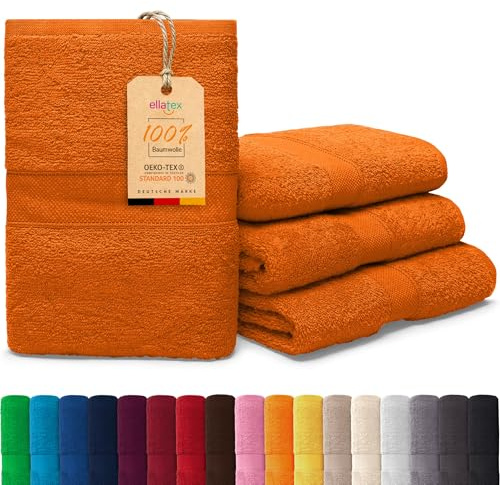 EllaTex Paris 4er Set Handtücher 50x100 cm – 100% Baumwolle, 500 g/m² Frottier, flauschig, Farbe: Orange