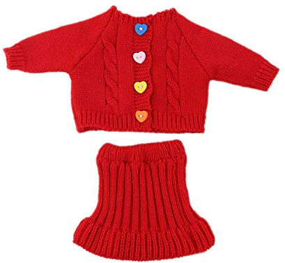 Uteruik Puppen-Pullover, Anzugkleidung für 46 cm Mädchen Puppe, Winter, lässige Outfits – Strickoberteile und Röcke, Kostümzubehör, 2 Stück/Set (rot)