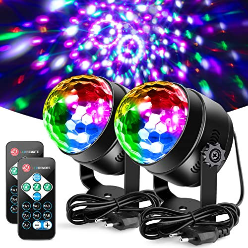 Boule Disco de Commande Vocale, Litake 2 Pack 7 Couleurs Boule à Facette avec Télécommande 6W Éclairage de scène Musique Activé Strobe pour Fête Bar Club Festival Mariage