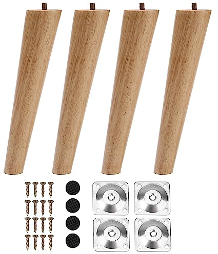 INMOZATA Möbelfüße Holz 4 Stück 20cm Tischbeine Konisch Möbelbeine aus Eiche mit Montageplatten Schrauben und Fußpolster für Schrank Sofa Couchtisch Natürliche Farbe