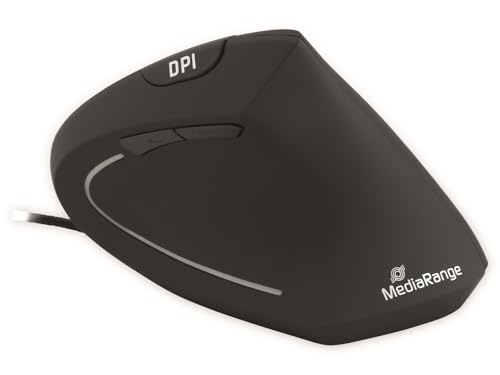 MediaRange Vertikalmaus USB 6 Tasten 800-2.400 DPI, Rechtshänder, Schwarz | optischer Sensor | DPI-Taste | Daumentasten