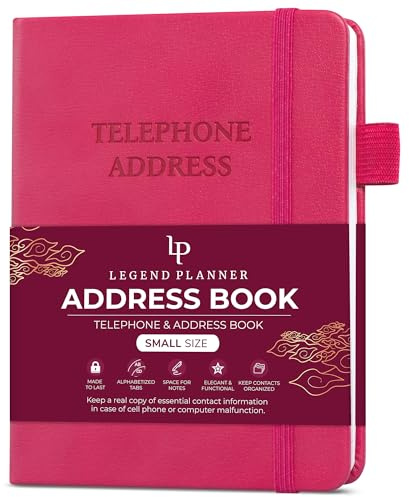 Legend Planner Address Book with Alphabetical Tabs – Mini Telephone Contacts Book for Phone Numbers, Addresses, Passwords, Small (Hot Pink)