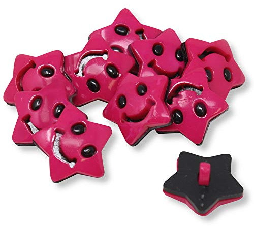 BIG-SAM 10 Ösenknöpfe aus Kunststoff - 17x17 mm Sternformat mit lachendem Gesicht (Pink)