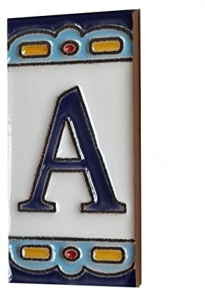 Chiffres en céramique peints à la main, lettres, carreaux et cadres en filigrane 7,5 x 3,7 cm