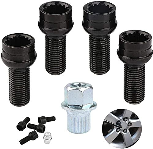 GUUZI Set di Dadi di Bloccaggio per Ruote, 4 pezzi M14*1,5mm Bulloni per Ruote Auto in Acciaio Set di Bulloni per Ruote di Bloccaggio e Set Dadi di Bloccaggio con Chiave per Au-di Go-lf Je-tta