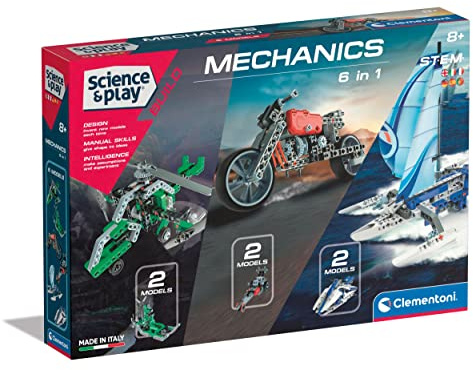 Clementoni 97861 Science & Play Build – Mechanics 6 in 1, Bausatz für 6 detailgetreue Fahrzeugmodelle, mechanisches Konstruktionsspielzeug für Kinder ab 8 Jahren Amazon Exclusive