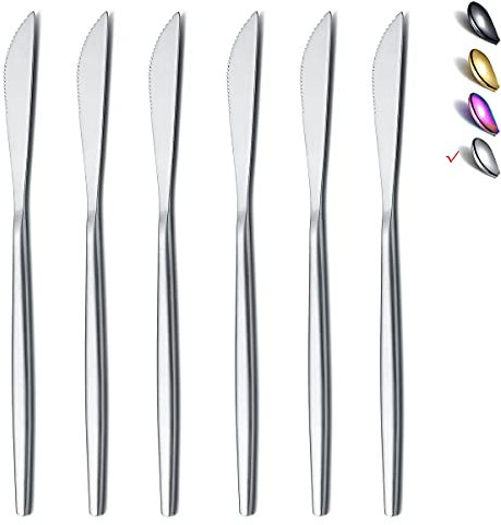 HOMQUEN Tafelmesser 6-Teilig, Edelstahl Matt Silber Tafelmesser, Robustes Buttermesser, Modernes Design Buttermesser, Spülmaschinenfest (Matt Silber-8.9 Zoll)