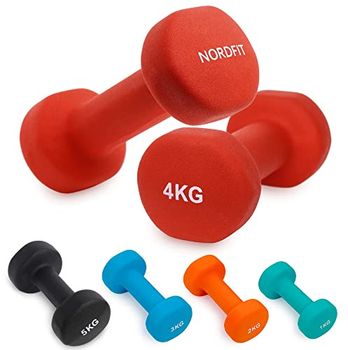 Neoprene Coated Cast Iron Dumbbells for Home Exercise, Pilates, Gym, Cardio, Strength training equipment for men, women & kids, Dumbbell Weights Set in 1kg 2kg 3kg 4kg 5kg Pairs by Nordfit