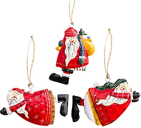 NSXIN Weihnachtsanhänger Metall Weihnachtendeko, Christbaumschmuck Retro Weihnachtsmann Anhänger mit Ring zum Aufhängen, Weihnachtsbaum Deko Geschenkanhänger für den Weihnachtsbaum
