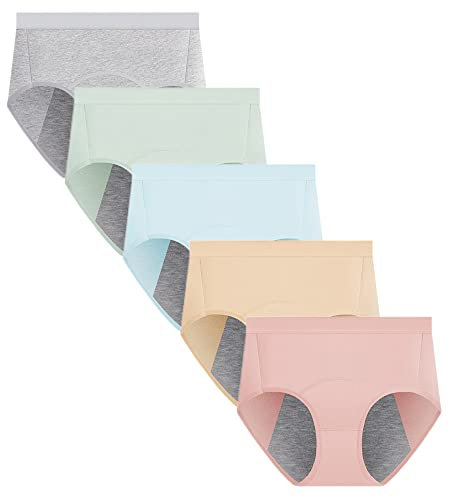 Yintry Mutandine per Il Ciclo mestruale da Donna Intimo a Tenuta stagna in Cotone Pantaloni di Protezione dal Flusso Pesante Slip Traspiranti Confezione da 5 (XL, 5Colore)