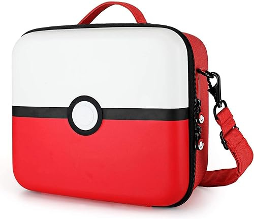 Etui pour Switch & Switch OLED, Deluxe Housse de Transport à Coque Rigide avec 21 Cartouche de Jeux, Conception Poké Ball, pour Switch Console et Accessoires (Rouge & Blanc)