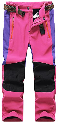 DAFENP Pantaloni Neve Trekking Bambino Impermeabili Sci Traspirante Softshell Invernali Pioggia Escursionismo Ragazze Ragazzo MSKZ0056-Pink-128/134