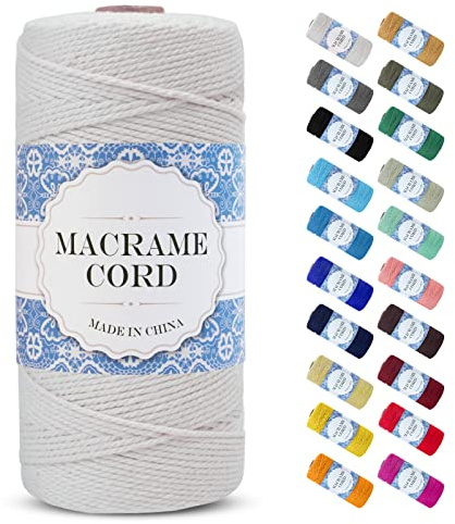 Uiopa Makramee Garn 2mm x 200m, Natürliche Baumwollgarn Baumwollkordel Farbig Baumwollschnur, Makramee-Garn Geflochten für DIY Basteln, Hängepflanze, Wandbehang, Weben Dekoration (Natur)