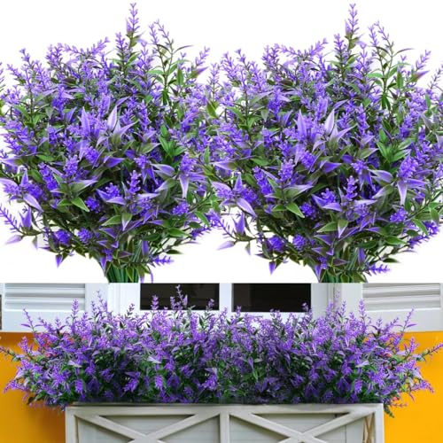 Yoicn Lth 12 Stück Künstliche Lavendel Blume, UV beständig Wetterfeste Kunstblumen Pflanze für Balkon, Garten, Balkonkasten