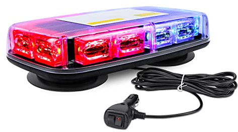 WE LITING Luz estroboscópica LED roja y azul superbrillante para techo de coche, 48 LED, luz de advertencia de emergencia de 12 V-24 V, 16 modos de flash con base magnética para vehículos de coche,