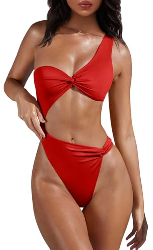 XXTAXN Women's Sexy Thong Cutout Monokinis Tie Beach One Piece Swimsuit Bathing Suit Red