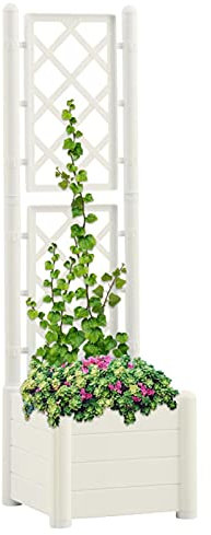 Festnight Arriate Enrejado de Plastico Macetero de Jardín Enrejado Jardinera con Enrejado Planta Flores Maceta para Exterior Terraza Balcón PP, Blanco 43x43x142 cm