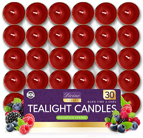 SOL 30pk Tea Light Candles Fresh Berries – 3.5 Hour Burn Time, Scented Tea Lights, Long-Lasting and Ideal for Home, Relaxation, Romantic Dinners, Weddings, Festive Decor, Cosy Evenings