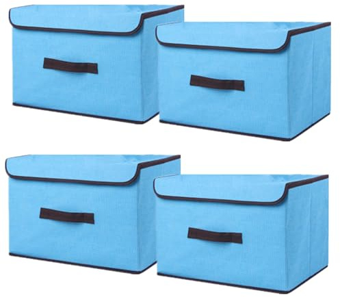 NCRGB 4 Stück Stoff Faltbare Aufbewahrungsboxen mit Deckel 26×19×16cm,Stoffaufbewahrungsbehälter mit Deckel,Kleiderschrank Organizer für Kleideraufbewahrung,Raumorganisation-Blau