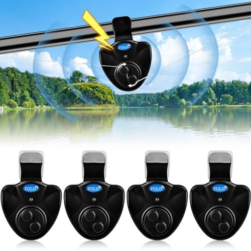 Vegena Elektronisch Bissanzeiger Angeln, 4 Stück Elektronische Bissanzeiger, Elektronischer Bissanzeiger Angeln Set, Empfindsame Angeln Bissanzeiger Elektronisch mit LED Leuchtanzeiger