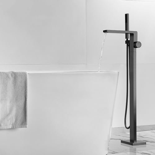 Standarmatur für Freistehende Badewanne Einhand Wasserhahn Badewanne Wasserfall Stil 2 Modi,grau