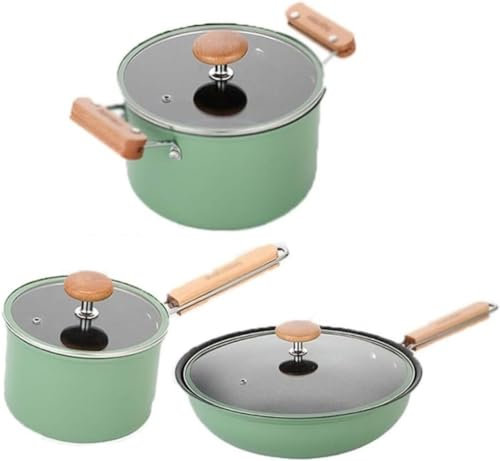 RUVOO Batteria di Pentole, Set di Pentole da 3 Pezzi Padella Antiaderente in Ferro con Coperchio in Vetro Temperato Maniglia Comoda per Piano Cottura A Induzione A Gas Utensili Cucina Set Pentole