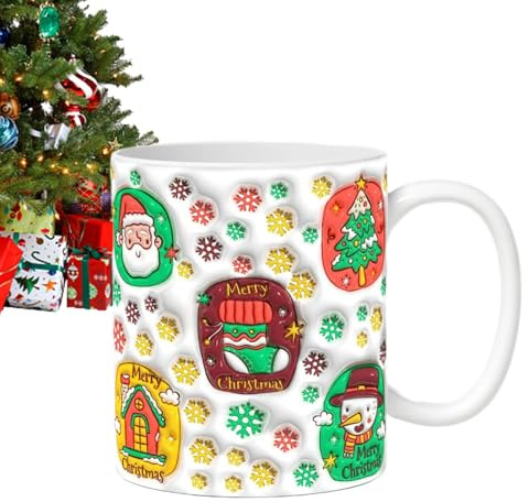 Tazas de café de Navidad – Tazas de café de cerámica de Navidad – Bonita taza de Navidad, tazas de café para decoración de bandejas escalonadas, tazas de café de Navidad, taza, tema de Navidad para