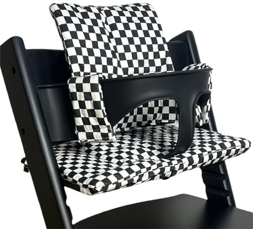 Chickwin Hochstuhl Sitzkissen 2-Teilig, Hochstuhl Kissen Universal Hochstuhl Kissen Abwaschbar Rutschfest für Ähnliche Treppenhochstühle (Schachbrett,43 * 33cm)