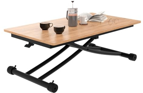 IDMarket - Mesa Baja Fija Abatible en Mesa de Comedor Rectangular Urbana, Tablero de Estilo Haya, Pata Negra, Diseño Industrial
