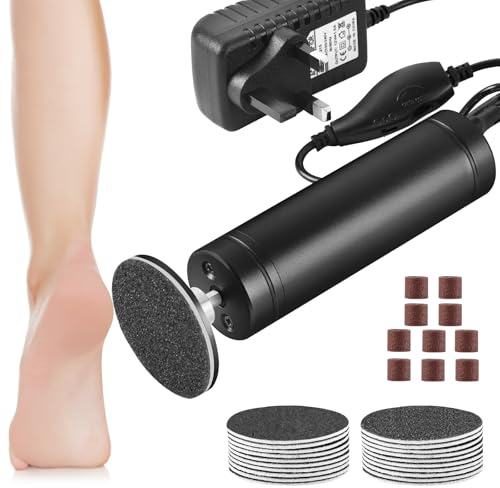 AOOWU Electric Foot File Hard Skin Remover, Electric Foot Callus Remover (Adjustable Speed) with 30pcs Sandpaper Discs & Ring, Powerful Hard Skin Remover Foot Care Tools for Dead Skin, Polish Nails